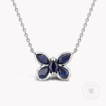 Butterfly Blue Sapphire Pendant Necklace 1.69ct in White Gold
