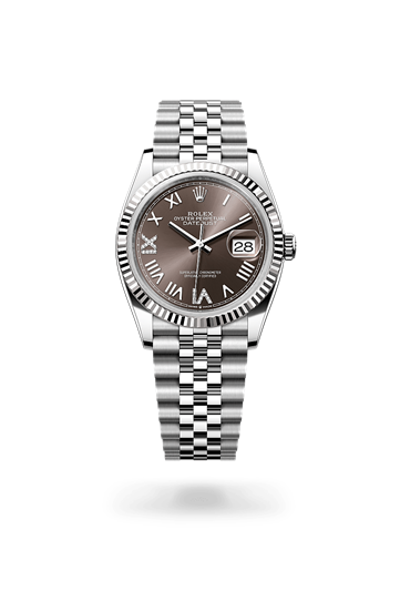 Datejust 36 * Oyster, 36 mm, Oystersteel and white gold with a Dark grey set with diamonds Fluted bezel and Jubilee, five-piece links bracelet