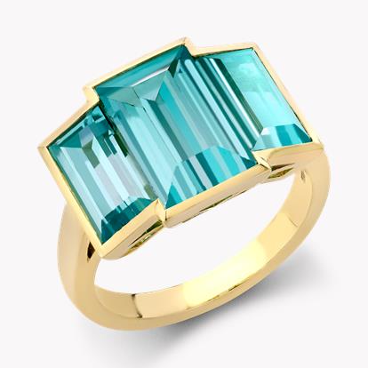 Masterpiece Kingdom 6.06ct Paraiba Tourmaline Three Stone Ring in 18ct Yellow Gold