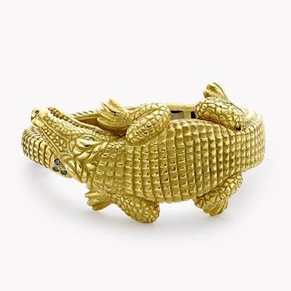 1980s Barry Kielselstein-Cord Alligator Cuff Bangle 0.21ct in 18ct Yellow Gold