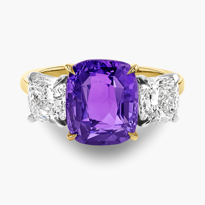 Masterpiece 5.41ct Colour Change Sapphire and Diamond Three Stone Ring