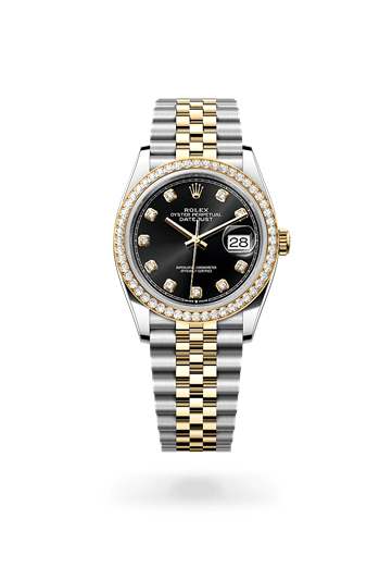 Datejust 36 * Oyster, 36 mm, Oystersteel, yellow gold and diamonds with a Bright black set with diamonds Diamond-set bezel and Jubilee, five-piece links bracelet