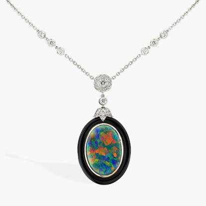 Cabochon Black Opal Pendant 5.32ct in 18ct White Gold
