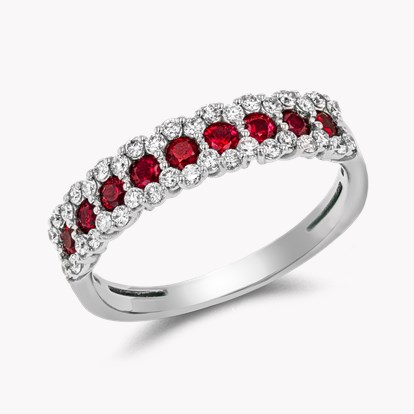Brilliant Cut Ruby and Diamond Eternity Ring 0.84ct in 18ct White Gold