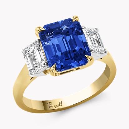 Sri Lankan 4.40ct Sapphire and Diamond Three Stone Ring in 18ct Yellow Gold and Platinum