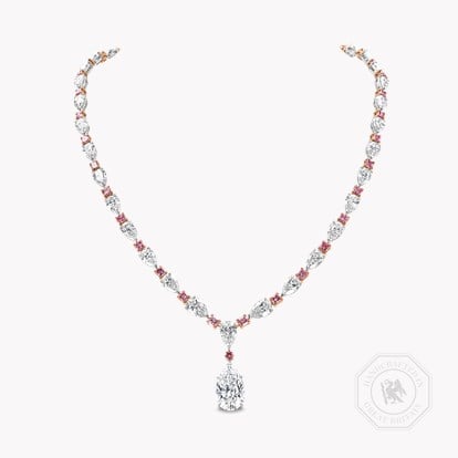 Masterpiece Pear Shaped Diamond and Fancy Intense Pink Diamond Necklace in Platinum & 18ct Rose Gold