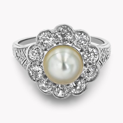 Edwardian Natural Pearl & Diamond Cluster Ring