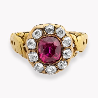 Victorian Antique Cushion Cut Ruby and Diamond Ring