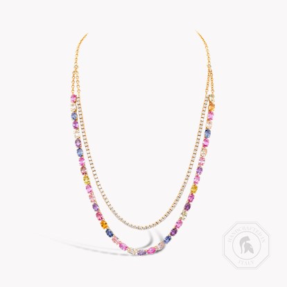 Rainbow Fancy Sapphire and Diamond Two-Row Necklace 23.11ct in 18ct Rose Gold