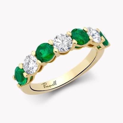 Seven Stone Emerald and Diamond Ring 2.10ct in 18ct Yellow Gold