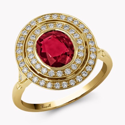 Burmese 1.71ct Ruby and Diamond Target Ring in 18ct Yellow Gold