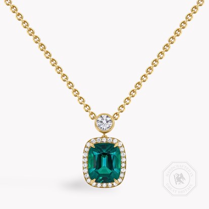 Cushion Cut 4.24ct Lagoon Tourmaline and Diamond Cluster Pendant in 18ct Yellow Gold