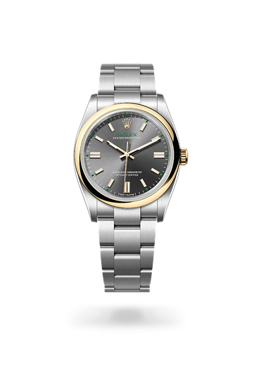 Oyster Perpetual 36 * Oyster, 36 mm, Oystersteel and yellow gold with a Slate Domed bezel and Oyster, three-piece solid links bracelet