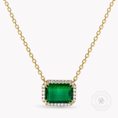 Octagonal Cut 3.37ct Emerald and Diamond Pendant in 18ct Yellow Gold