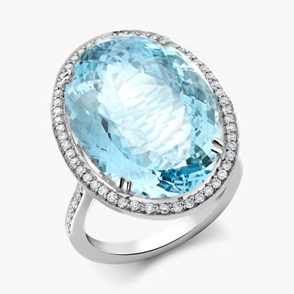 Oval Cut Aquamarine Ring 17.54ct in 18ct White Gold