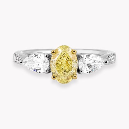 Oval Cut 1.03ct Fancy Light Yellow Diamond Three Stone Ring