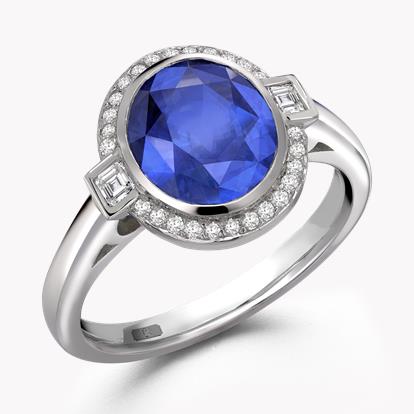 Oval Cut 4.09ct Sapphire and Diamond Cluster Ring in Platinum