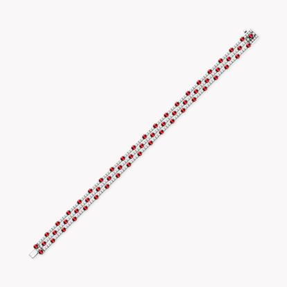 Ruby and Diamond Three-Row Bracelet 7.11ct in 18ct White Gold