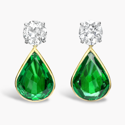 Emerald & Diamond Earrings 8.29ct in Yellow Gold and Platinum