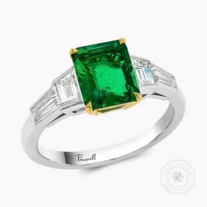Octagonal Cut 1.66ct Colombian Emerald and Diamond Ring