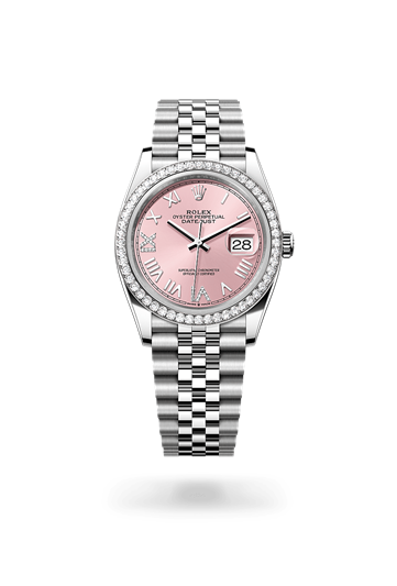 Datejust 36 * Oyster, 36 mm, Oystersteel, white gold and diamonds with a White mother-of-pearl set with diamonds Diamond-set bezel and Jubilee, five-piece links bracelet