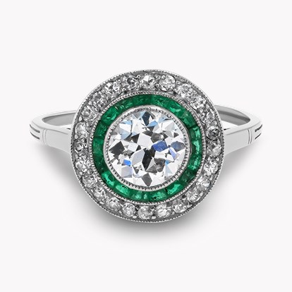 Old European Cut Diamond and Emerald Ring