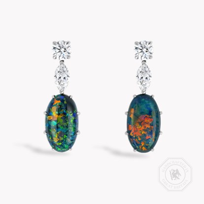 Cabochon Opal and Diamond Drop Earrings in 18ct White Gold 