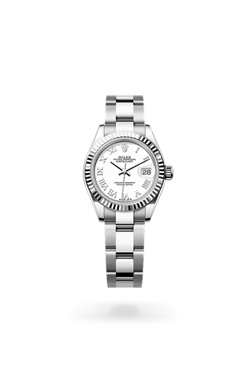 Lady-Datejust * Oyster, 28 mm, Oystersteel and white gold with a White Fluted bezel and Oyster, three-piece solid links bracelet