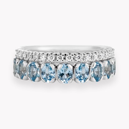 Oval Cut 1.28ct Aquamarine and Diamond Half Eternity Ring