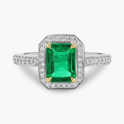Octagonal Cut 1.18ct Zambian Emerald and Diamond Ring