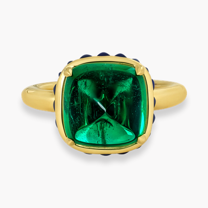 Masterpiece Sugarloaf Cabochon Cut 6.44ct Emerald and Sapphire Ring