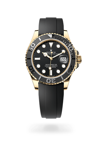Yacht-Master 42 * Oyster, 42 mm, yellow gold with a Black Bidirectional rotatable 60-minute graduated bezel with matt black Cerachrom insert in ceramic, polished raised numerals and graduations bezel and Oysterflex bracelet