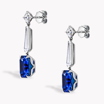 Masterpiece 13.37ct Sri Lankan Sapphire and Diamond Drop Earrings in 18ct White Gold