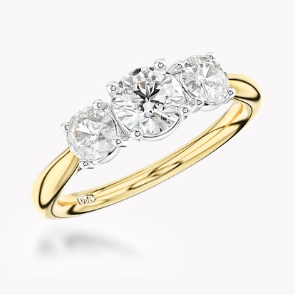 Classic 0.30ct Diamond Three Stone Ring - 2.5mm Width in 18ct Yellow Gold and Platinum 