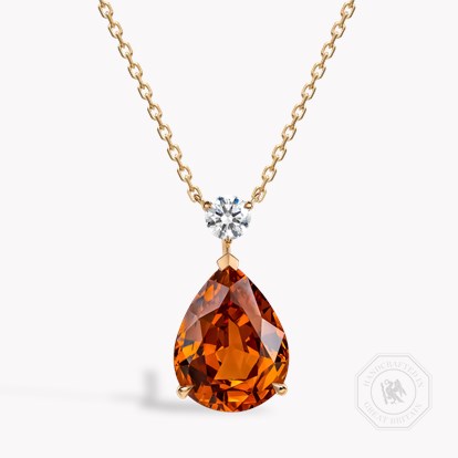 Pear Shaped 8.63ct Spessartite Garnet and Diamond Pendant