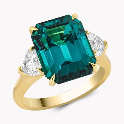Emerald Cut 8.08ct Lagoon Tourmaline and Diamond Ring