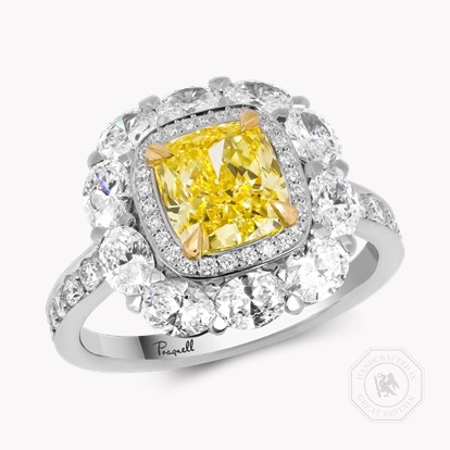 Cushion Cut 1.27ct Fancy Intense Yellow Diamond Cluster Ring