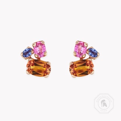 Rainbow Fancy Sapphire Three-Stone Earrings 1.80ct in 18ct Rose Gold