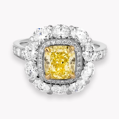Cushion Cut 1.27ct Fancy Intense Yellow Diamond Cluster Ring