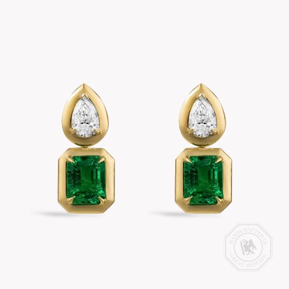 Skimming Stone Octagonal Cut 3.09ct Emerald and Diamond Earrings