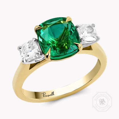 Cushion Cut 2.36ct Zambian Emerald and Diamond Ring