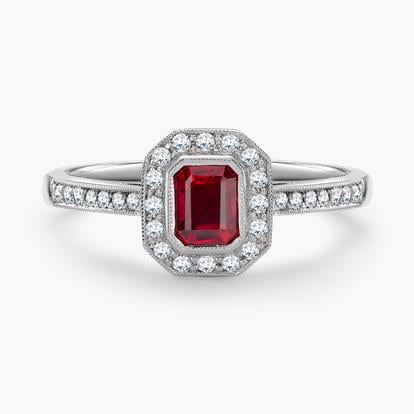 Octagonal Cut Ruby Ring 0.50ct in 18ct White Gold