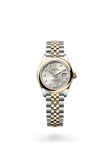 Lady-Datejust * Oyster, 28 mm, Oystersteel and yellow gold with a Silver set with diamonds Domed bezel and Jubilee, five-piece links bracelet