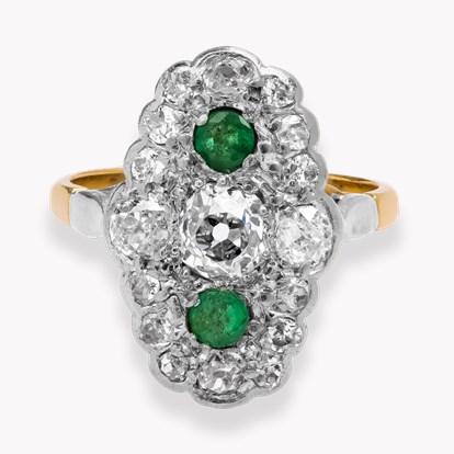 Edwardian Old Cut Emerald and Diamond Dress Ring