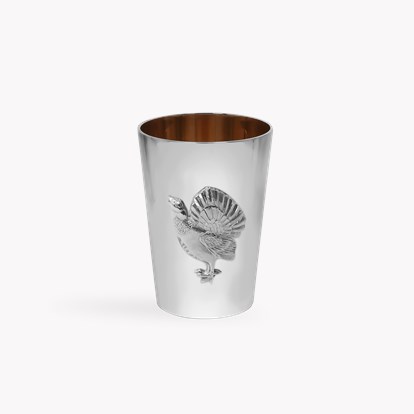 Silver Set of Ten Bird Motif Shooting Cup with Guilded Edge