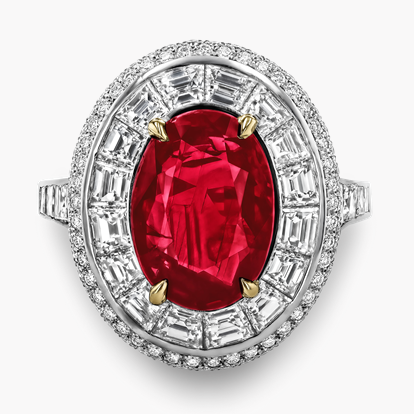 Masterpiece 4.13ct Burmese Ruby and Diamond Cluster Ring
