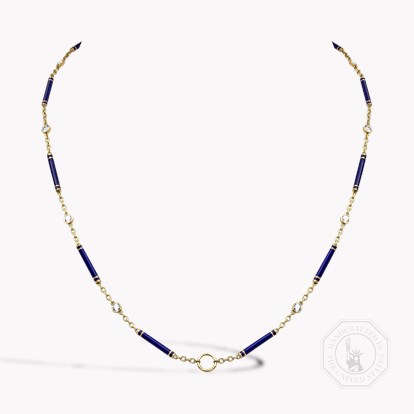 Brilliant Cut 0.96ct Diamond and Navy Blue Enamel Barrel Link Chain