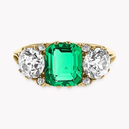 Victorian 2.00ct Emerald and Diamond Three Stone Ring