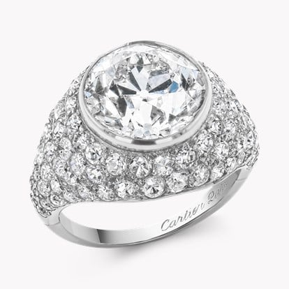 Art Deco Cartier Old Cut 5.10ct Diamond Bombé Ring in Platinum