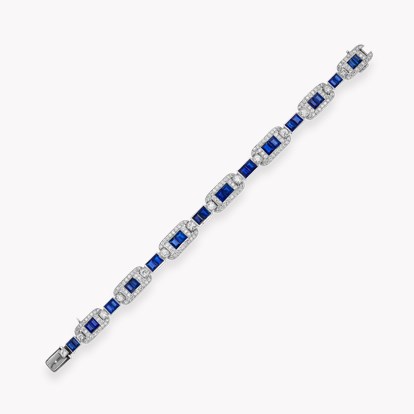 Art Deco Baguette Cut Sapphire and Diamond Line Bracelet